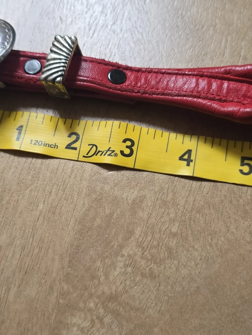 Vintage Dun Dee Red Full Grain Leather Belt Size 26 Braided Silver Heart Buckle